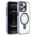 For iPhone 12 Pro Crystal TPU Hybrid PC MagSafe Holder Phone Case(Transparent Blue)