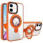 For iPhone 11 MagSafe Flip Holder Full Coverage TPU+PC Clear Phone Case(Orange)