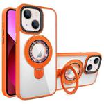 For iPhone 13 MagSafe Flip Holder Full Coverage TPU+PC Clear Phone Case(Orange)