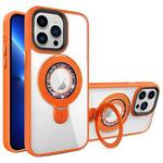 For iPhone 13 Pro MagSafe Flip Holder Full Coverage TPU+PC Clear Phone Case(Orange)