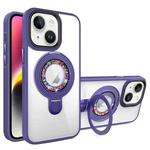 For iPhone 14 MagSafe Flip Holder Full Coverage TPU+PC Clear Phone Case(Dark Purple)