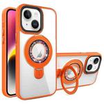 For iPhone 14 MagSafe Flip Holder Full Coverage TPU+PC Clear Phone Case(Orange)