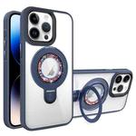 For iPhone 14 Pro Max MagSafe Flip Holder Full Coverage TPU+PC Clear Phone Case(Royal Blue)