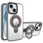 For iPhone 15 MagSafe Flip Holder Full Coverage TPU+PC Clear Phone Case(Grey)