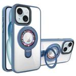 For iPhone 15 MagSafe Flip Holder Full Coverage TPU+PC Clear Phone Case(Blue)