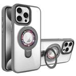 For iPhone 15 Pro Max MagSafe Flip Holder Full Coverage TPU+PC Clear Phone Case(Grey)