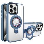 For iPhone 15 Pro Max MagSafe Flip Holder Full Coverage TPU+PC Clear Phone Case(Blue)