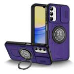 For Samsung Galaxy A15 Sliding Camshield TPU Hybrid PC Magnetic Holder Phone Case(Purple)