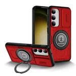 For Samsung Galaxy S23 5G Sliding Camshield TPU Hybrid PC Magnetic Holder Phone Case(Red)