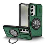 For Samsung Galaxy S24+ 5G Sliding Camshield TPU Hybrid PC Magnetic Holder Phone Case(Dark Green)