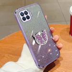 For OPPO F17 Pro Plated Gradient Glitter Butterfly Holder TPU Phone Case(Purple)