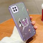 For OPPO F17 Plated Gradient Glitter Butterfly Holder TPU Phone Case(Purple)