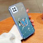 For OPPO F17 Plated Gradient Glitter Butterfly Holder TPU Phone Case(Sierra Blue)