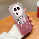 For OPPO Find X6 Pro Plated Gradient Glitter Butterfly Holder TPU Phone Case(Pink)