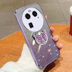 For OPPO Find X6 Plated Gradient Glitter Butterfly Holder TPU Phone Case(Purple)