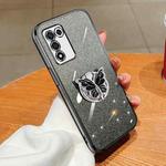 For OPPO K9s Plated Gradient Glitter Butterfly Holder TPU Phone Case(Black)