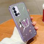 For OPPO K9 Plated Gradient Glitter Butterfly Holder TPU Phone Case(Purple)