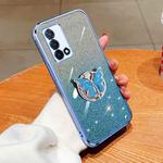 For OPPO K9 Plated Gradient Glitter Butterfly Holder TPU Phone Case(Sierra Blue)