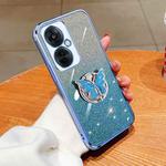 For OPPO K11x Plated Gradient Glitter Butterfly Holder TPU Phone Case(Sierra Blue)