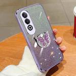 For OPPO K12 Plated Gradient Glitter Butterfly Holder TPU Phone Case(Purple)