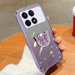 For Redmi K70E Plated Gradient Glitter Butterfly Holder TPU Phone Case(Purple)