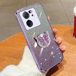 For Redmi K60 Ultra Plated Gradient Glitter Butterfly Holder TPU Phone Case(Purple)