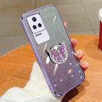For Redmi K40S Plated Gradient Glitter Butterfly Holder TPU Phone Case(Purple)