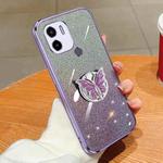 For Redmi A1+ Plated Gradient Glitter Butterfly Holder TPU Phone Case(Purple)