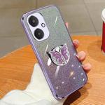 For Redmi 13C 5G Plated Gradient Glitter Butterfly Holder TPU Phone Case(Purple)