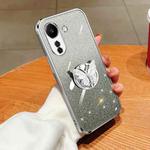 For Redmi 13C Plated Gradient Glitter Butterfly Holder TPU Phone Case(Silver)