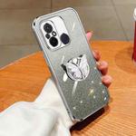 For Redmi 12C Plated Gradient Glitter Butterfly Holder TPU Phone Case(Silver)