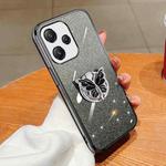For Redmi 12 5G Plated Gradient Glitter Butterfly Holder TPU Phone Case(Black)