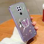 For Redmi 10X 4G Plated Gradient Glitter Butterfly Holder TPU Phone Case(Purple)