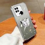 For Redmi 10C Plated Gradient Glitter Butterfly Holder TPU Phone Case(Silver)