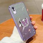 For Redmi 9A Plated Gradient Glitter Butterfly Holder TPU Phone Case(Purple)