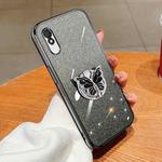For Redmi 9A Plated Gradient Glitter Butterfly Holder TPU Phone Case(Black)