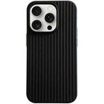 For iPhone 15 Pro Macaroon Tile Stripe TPU Hybrid PC Phone Case(Black)