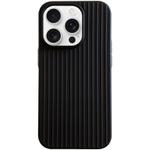 For iPhone 16 Pro Macaroon Tile Stripe TPU Hybrid PC Phone Case(Black)