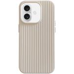 For iPhone 16 Macaroon Tile Stripe TPU Hybrid PC Phone Case(Beige)