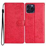 For iPhone 16 Pro Max Butterfly Love Flower Embossed Leather Phone Case(Red)