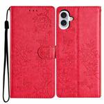 For iPhone 16 Plus Butterflies and Flowers Leather Phone Case(Red)