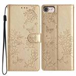 For iPhone SE 2022 / SE 2020 Butterflies and Flowers Leather Phone Case(Gold)