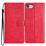 For iPhone SE 2022 / SE 2020 Butterfly Love Flower Embossed Leather Phone Case(Red)