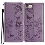 For iPhone SE 2022 / SE 2020 Butterfly Love Flower Embossed Leather Phone Case(Purple)