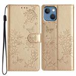 For iPhone 13 mini Butterfly Love Flower Embossed Leather Phone Case(Gold)