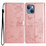 For iPhone 13 mini Butterfly Love Flower Embossed Leather Phone Case(Rose Gold)