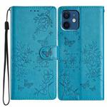 For iPhone 12 / 12 Pro Butterfly Love Flower Embossed Leather Phone Case(Blue)