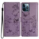 For iPhone 12 Pro Max Butterfly Love Flower Embossed Leather Phone Case(Purple)