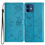 For iPhone 12 mini Butterfly Love Flower Embossed Leather Phone Case(Blue)