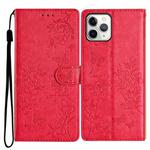 For iPhone 11 Pro Max Butterflies and Flowers Leather Phone Case(Red)